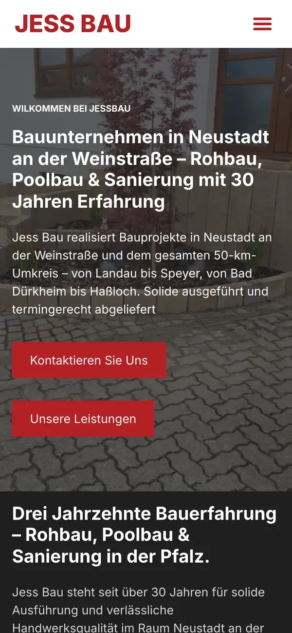 Website von Jess Bau auf dem Handy