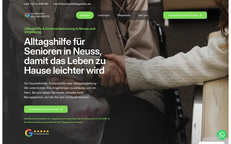 Startseite der Website von Leonhardt Alltagshilfe in Neuss