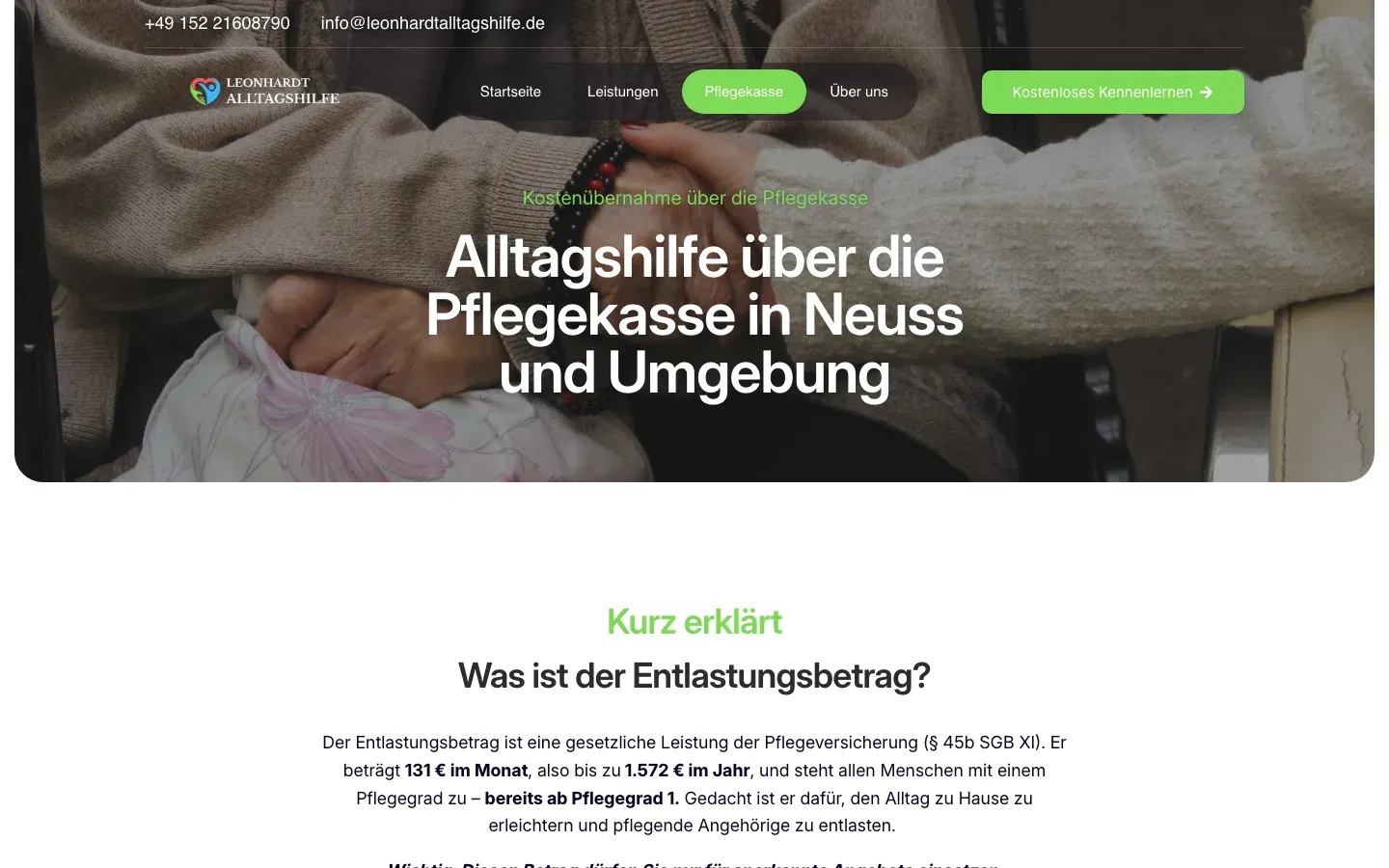 Seite zur Abrechnung der Alltagshilfe über die Pflegekasse
