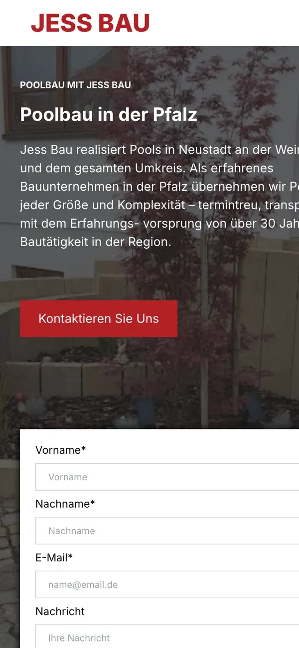 Leistungsseite Poolbau auf dem Handy