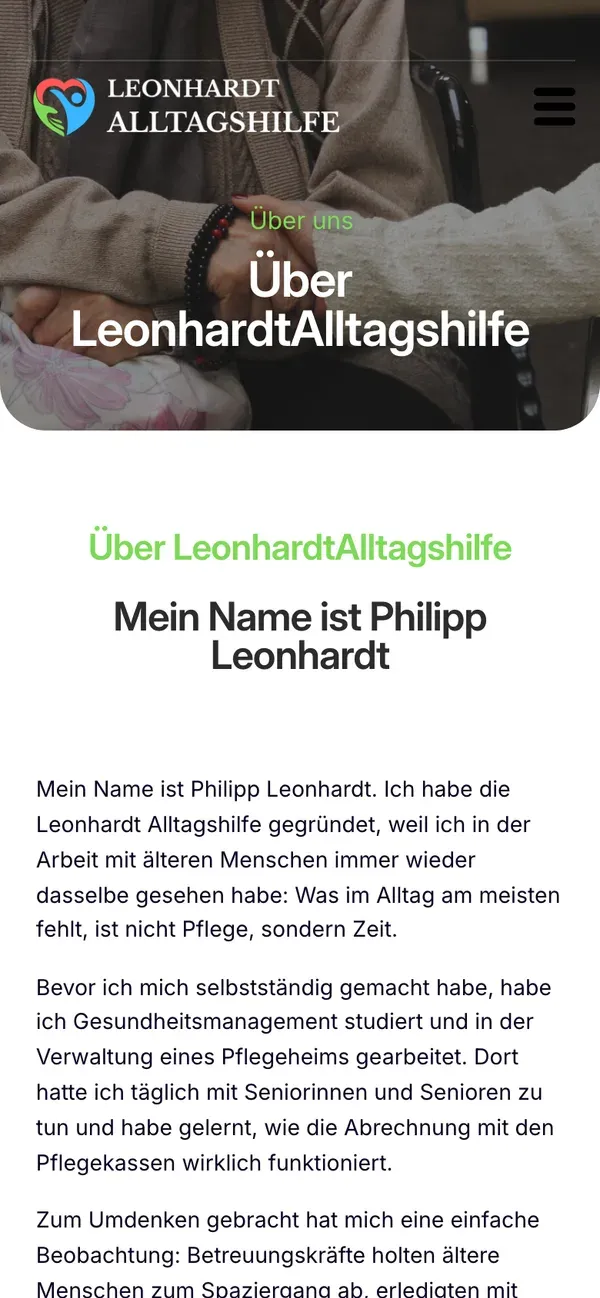 Seite über den Gründer auf dem Handy